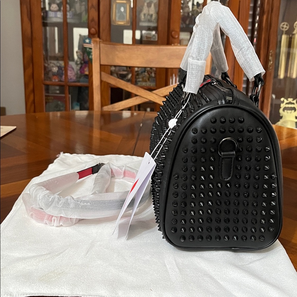 Source Unknown Black Leather Studded Crossbody Ha… - image 2